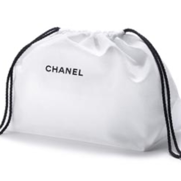100% Authentic CHANEL white cotton canvas drawstring pouch cosmetic storage bag - Picture 16 of 16